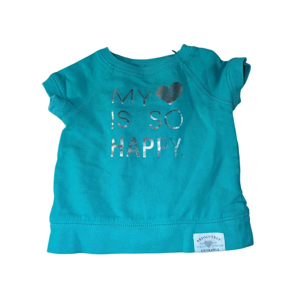 Carters Baby Girl Teal Blue Silver Foil My Heart Is So Happy Sweatshirt 9 Months